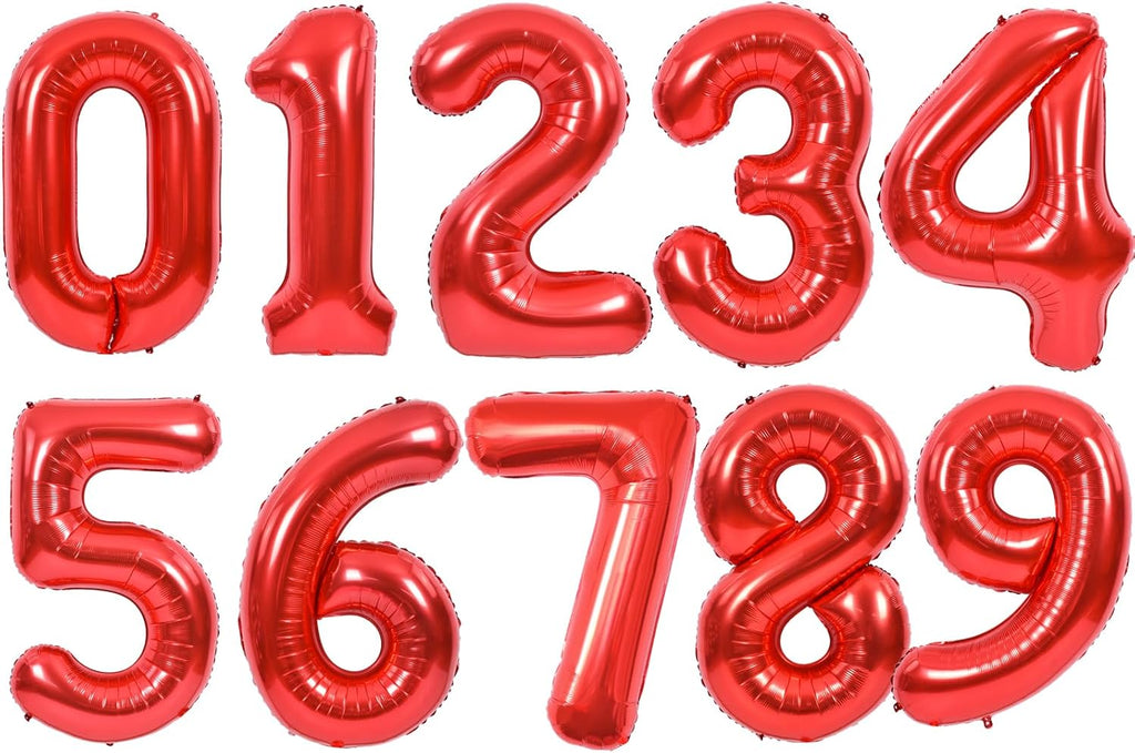 TONIFUL 16-Inch Red Mylar Foil Number Balloons | 10-Pack for Birthdays, Anniversaries, and Celebrations