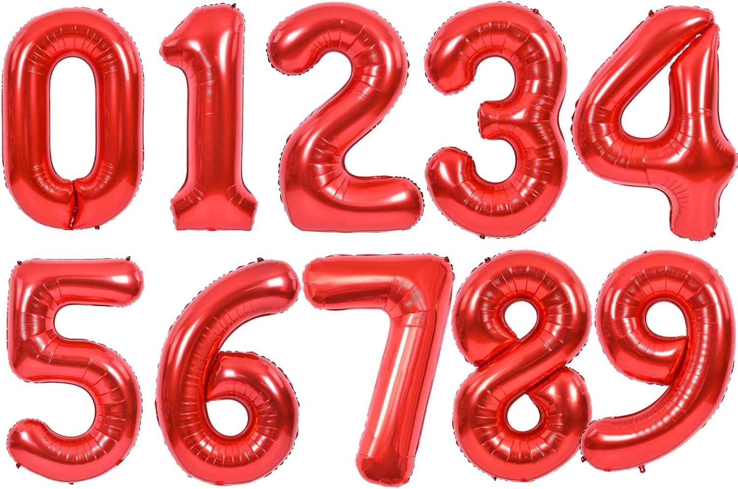 TONIFUL 16-Inch Red Mylar Foil Number Balloons | 10-Pack for Birthdays, Anniversaries, and Celebrations