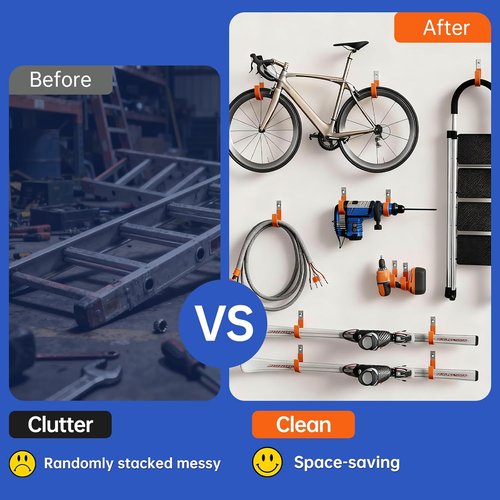Heavy Duty Wall Hooks by [Brand Name] - Steel Garage Storage Utility Hangers | Tool Organizer & Hose Holder (2, Orange)
