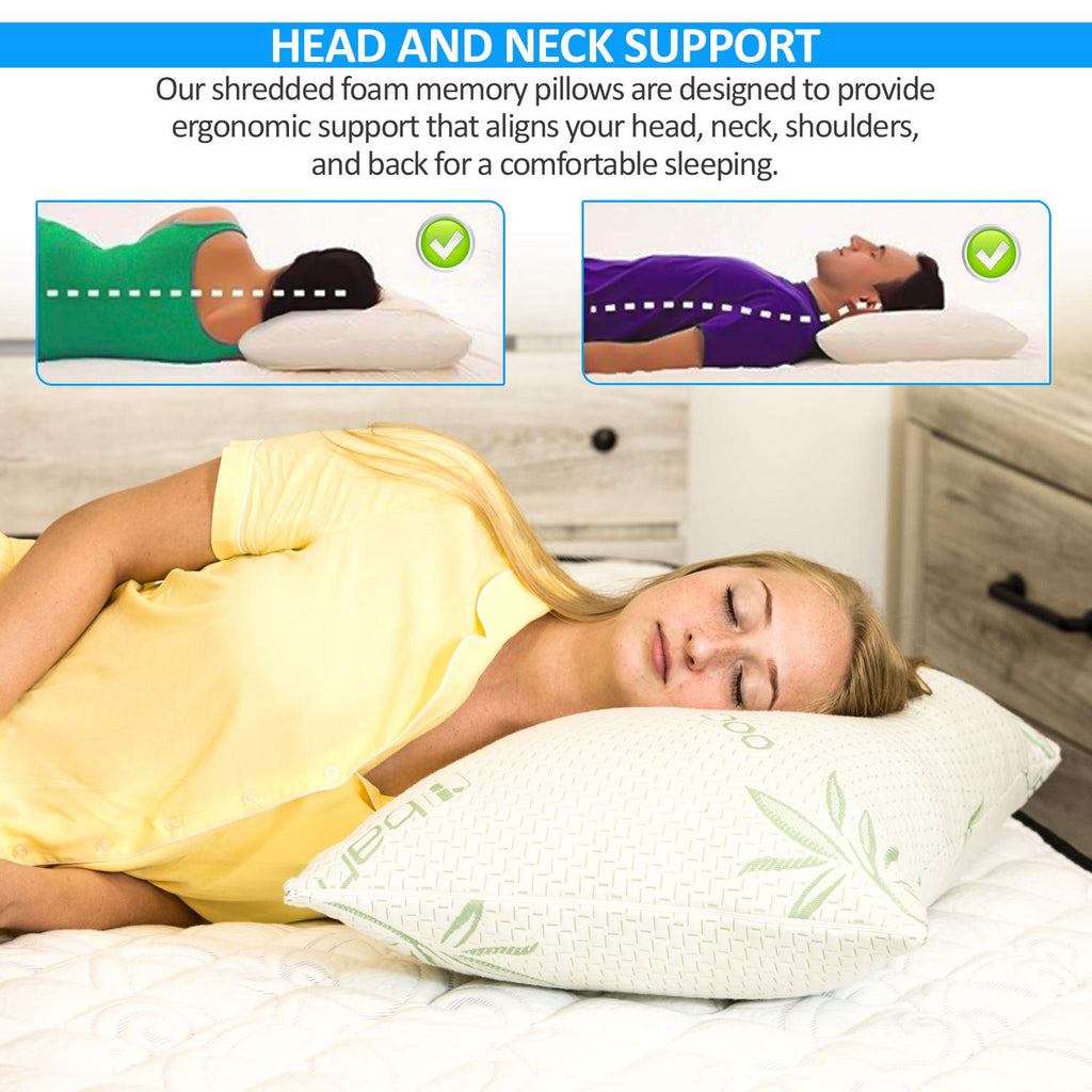 Elif King Size Pillows for Sleeping, Set of 2 – Cooling Shredded Memory Foam Pillows with Removable Cover for Back, Stomach & Side Sleepers, Rayon Derived from Bamboo, King (2 Pack)