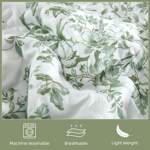 WONGS BEDDING California King Quilt Sets, Sage Green Quilt Bedding Set with 2 Pillowcases, Botanical Quilt for Cal King Bed, Soft Microfiber Lightweight Coverlet Bedspread for All Season (112"×96")