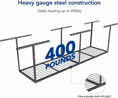 FLEXIMOUNTS 2x8 Garage Storage Rack - Heavy-Duty Adjustable Overhead System | 400lbs Capacity, Black