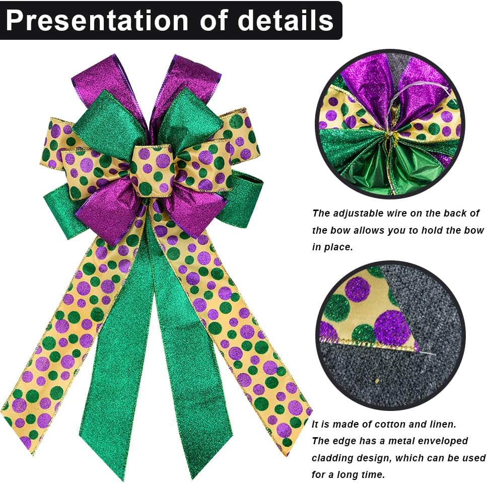 Purple Green Glitter Plaid Mardi Gras Wreath Bows by [Brand Name] - Large Indoor/Outdoor Decoration