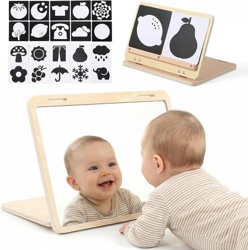 IEATFO Tummy Time Play Set - Adjustable Double-Sided Design with Safe Mirror & High Contrast Cards