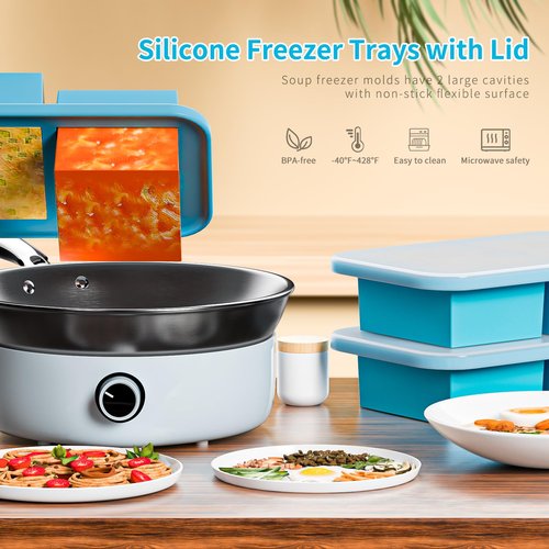 Silicone Freezer Trays with Lid, 2 Cup Soup Freezer Containers - 2 Pack, Silicone Soup Freezer Molds - Large Ice Cube Tray, Freeze and Store Soup, Broth, Sauce, Leftovers - Makes 8 Perfect 2 Cup