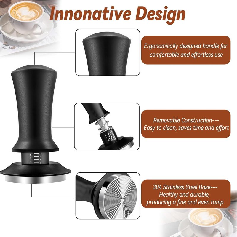 Spalivivre 22 Pcs Espresso Distribution Tool, Espresso Tamper 51mm, Include WDT Tool, Coffee Stirrer, Frothing Pitcher, Latte Art Pen, Tamper Mat and 16 Coffee Stencils, for Baristas and Coffee Lovers