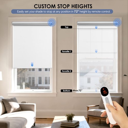 Motorized Blackout Smart Roller Blinds with Remote Control & Solar Panel - Automatic Electric Shades for Windows, Compatible with Alexa - White,32" W*72" H