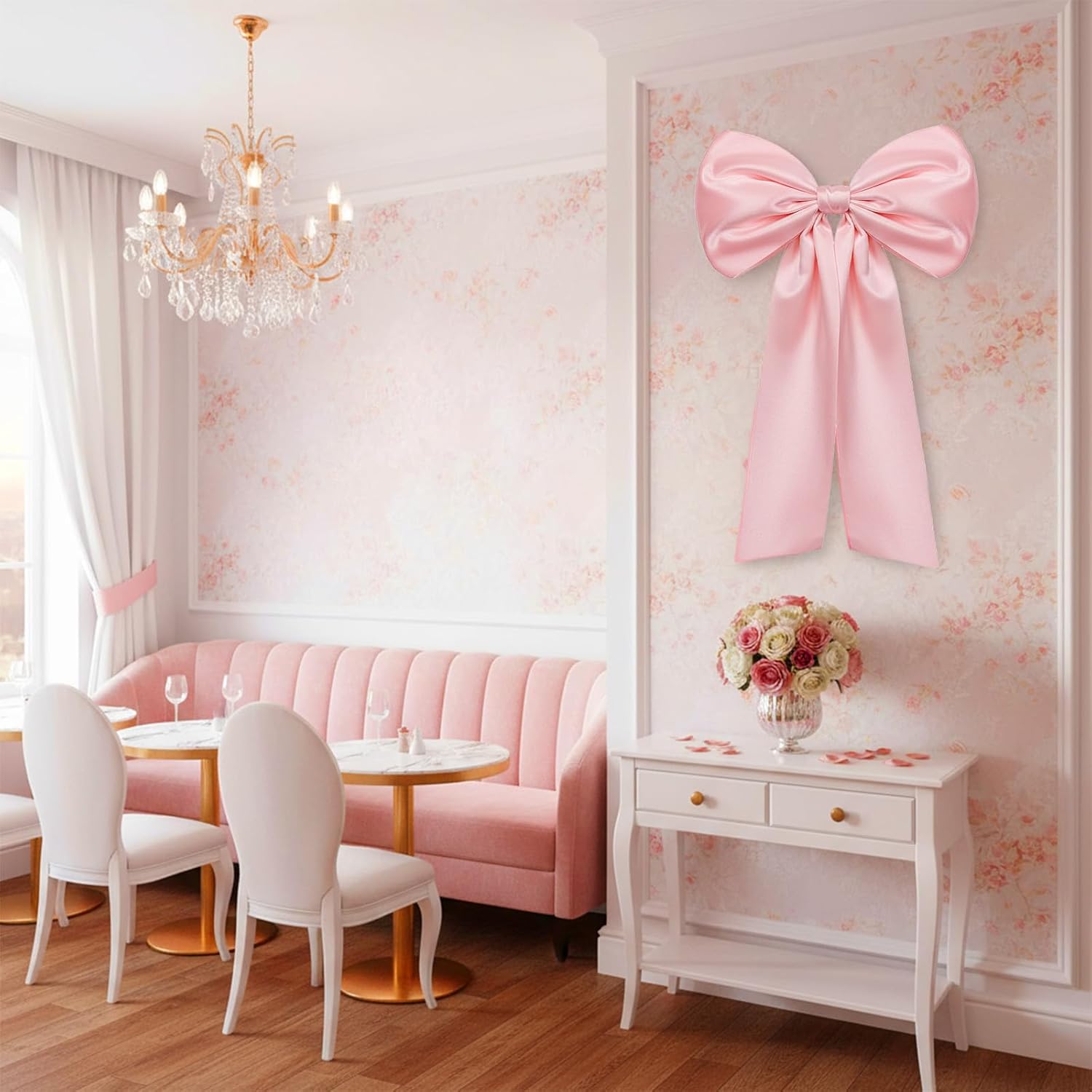 Skiennix Oversized Pink Bow Decorations - 2 PCS Giant Coquette Bows for Backdrop (25.6" X 41.3")