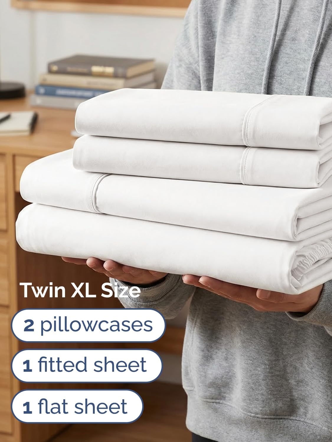 Skiennix Extra Deep Twin XL Sheet Set - 4 Piece Breathable Cooling Bedding - Soft, Wrinkle-Free Antique White