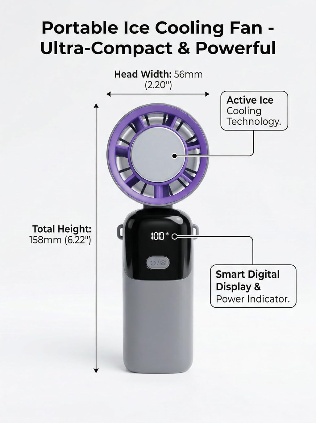 Skiennix Handheld Portable Fan - Rechargeable Mini Turbo Fan with Ice Cooler for Travel | Light Grey