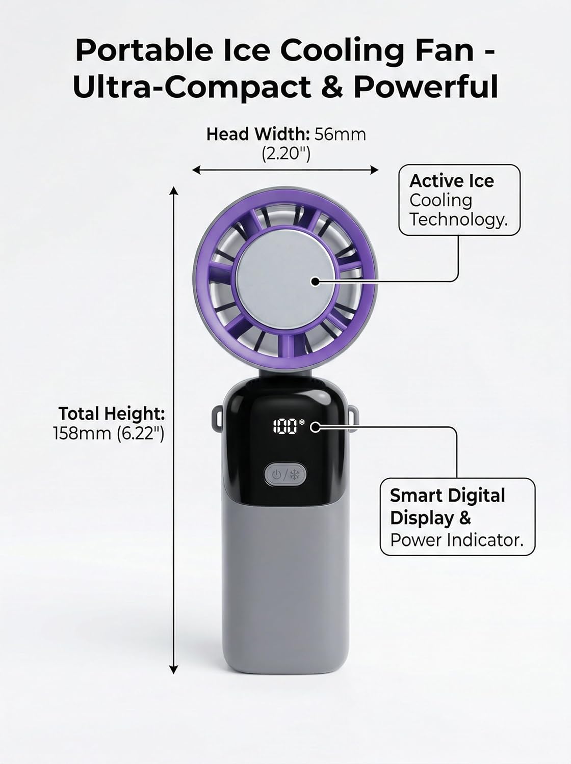 Skiennix Handheld Portable Fan - Rechargeable Mini Turbo Fan with Ice Cooler for Travel | Light Grey