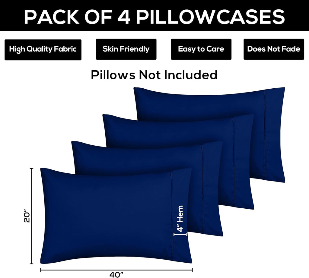 Utopia Bedding Standard Pillow Cases - Soft Brushed Microfiber - 4 Pack, Royal Blue, 20 X 26 Inches