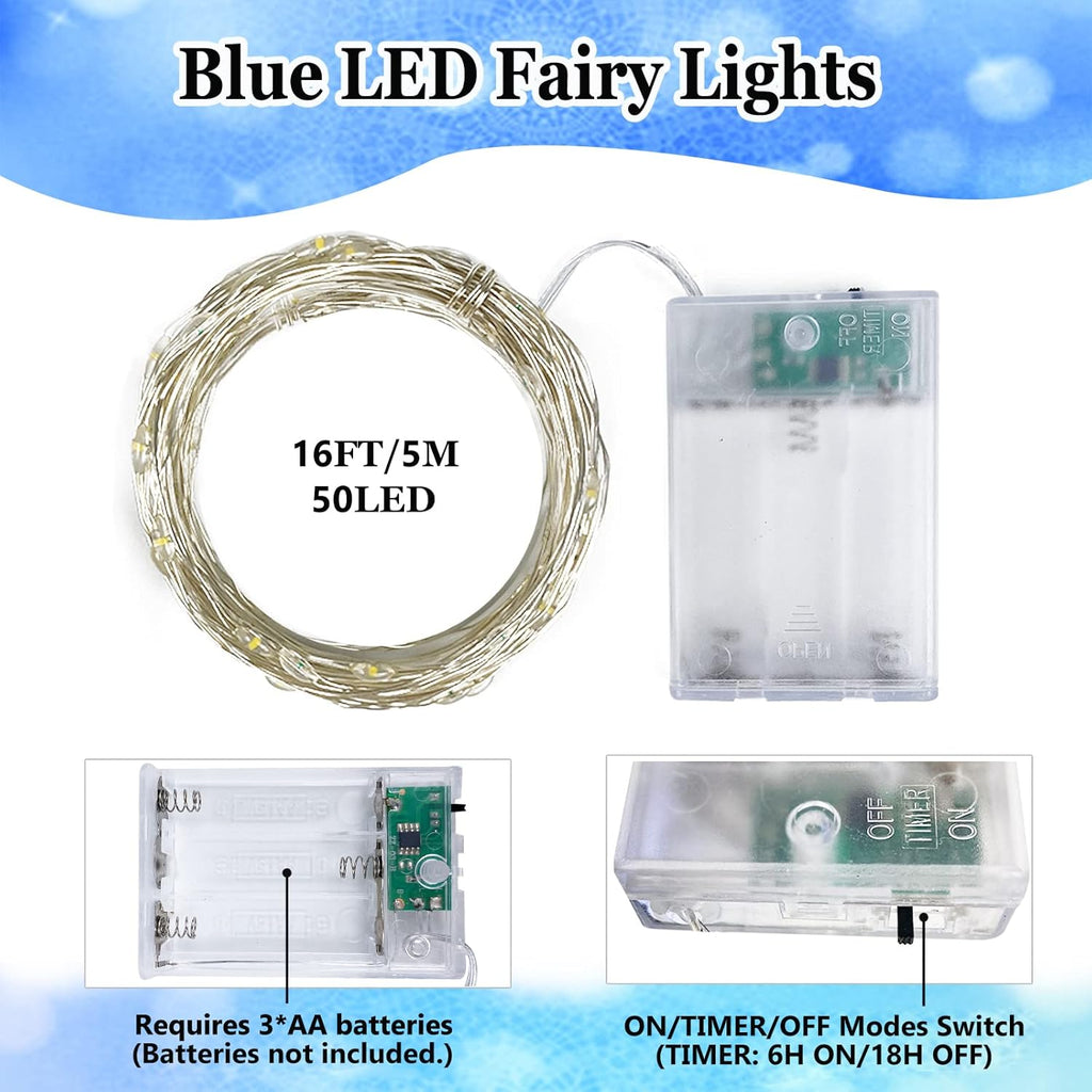Skiennix 50 LED Christmas Fairy Lights - Waterproof 16FT Battery Operated String Lights | Blue for Indoor & Outdoor Decor