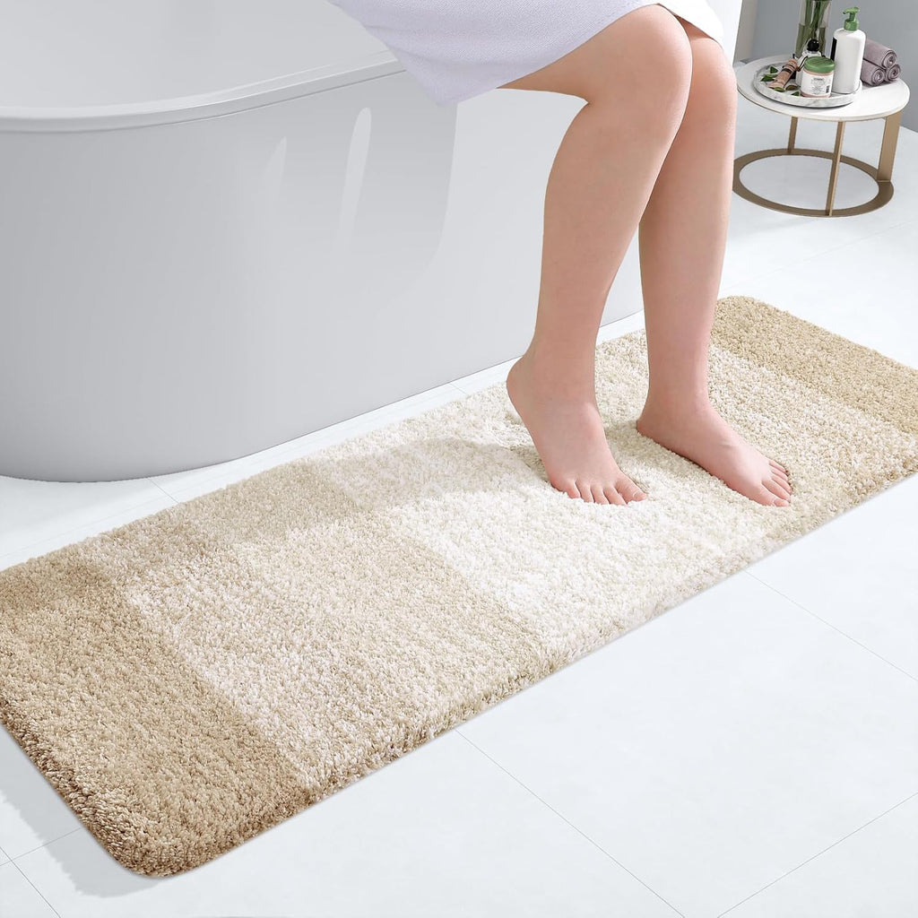 OLANLY Bathroom Runner Rug - Extra Soft Microfiber Mat | Quick Dry, Washable, 47x17 Inches, Light Beige