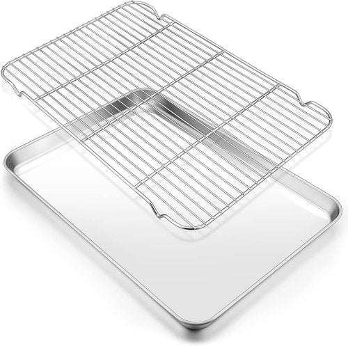 E-far Stainless Steel Baking Sheet Set - 20”x14” Cookie Pan with Cooling Rack | Dishwasher Safe