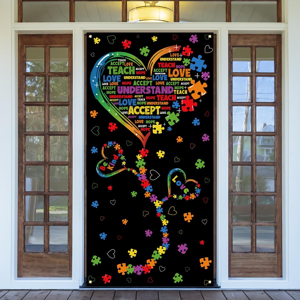 Skiennix Autism Awareness Door Cover - Puzzle Piece Heart Design for Home & Party Decor