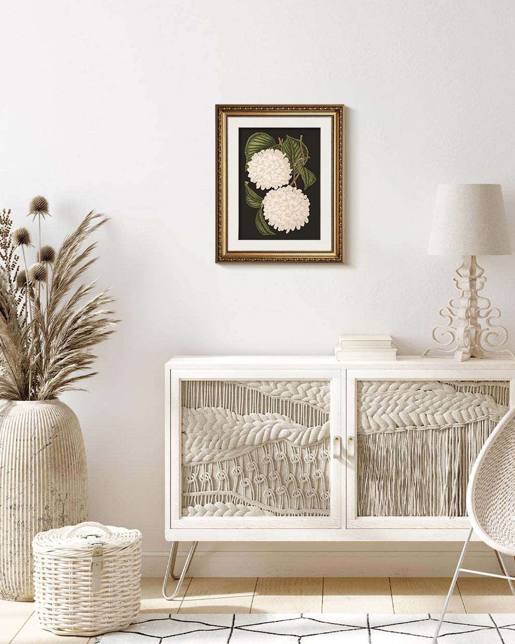 VIYYIEA Gold Framed Canvas Print - White Hydrangea Oil Painting for Elegant Home Decor | 13x16in