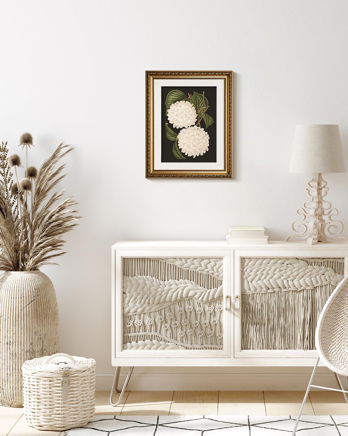 VIYYIEA Gold Framed Canvas Print - White Hydrangea Oil Painting for Elegant Home Decor | 13x16in