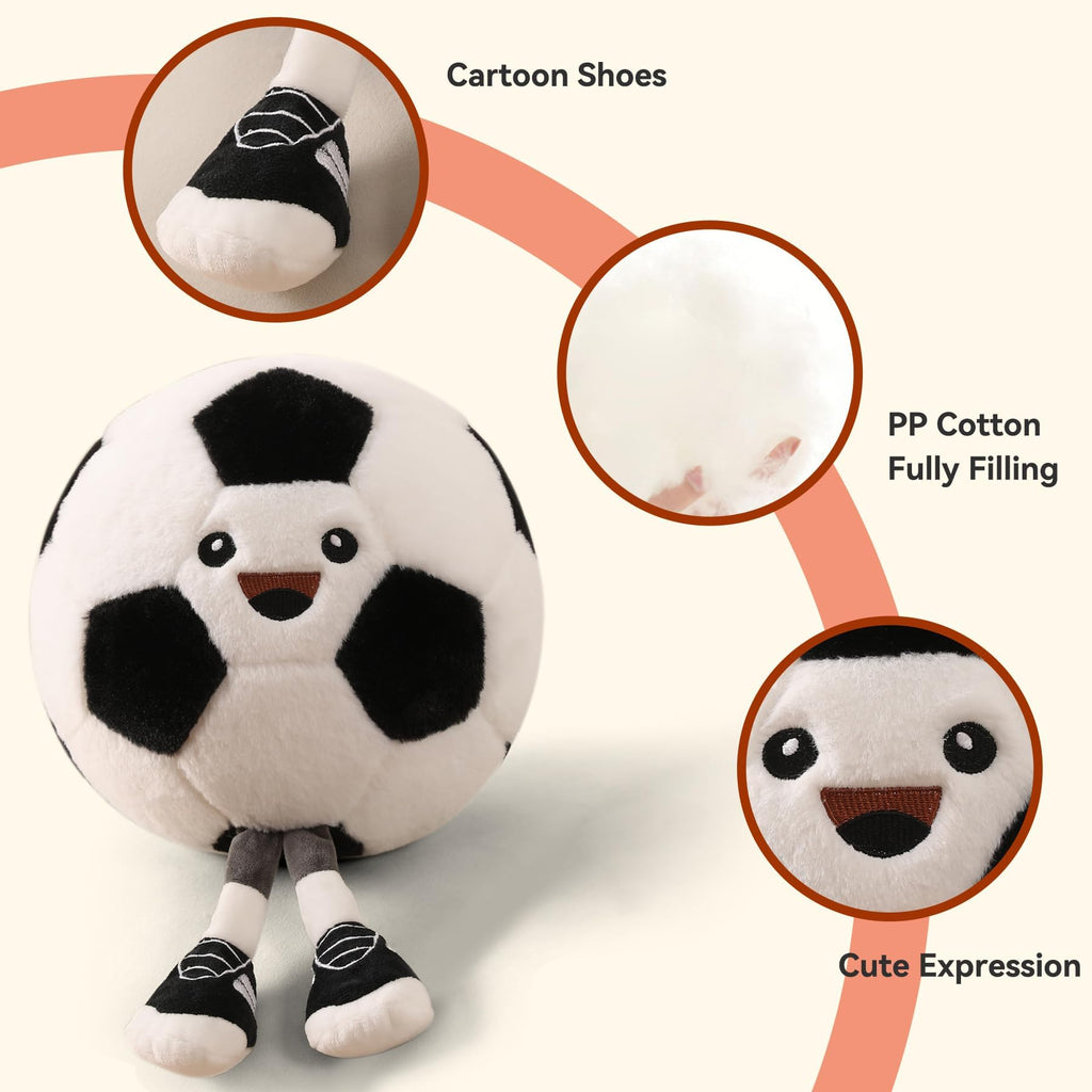 Funny Soccer Ball Pillow Plush with Legs - Cute Stuffed Animal PlushToy for Boys Girls, Soccer Throw Pillow Gift for Room Decor, Couch or Bed Valentines Day Gifts (Soccer 11 Inch)