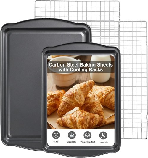 Carbon Steel Baking Sheet Set by [Brand Name] - Nonstick Cookie Sheets with Cooling Rack | 17 x 11 x 0.5 Inches (2-Pack)