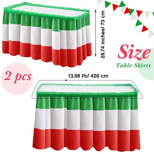 Peryiter 2 Pack Italian Table Skirt Red Green White Table Skirting Mexico Themed Party Decorations for Italian Party Mexican Independence Day Birthday