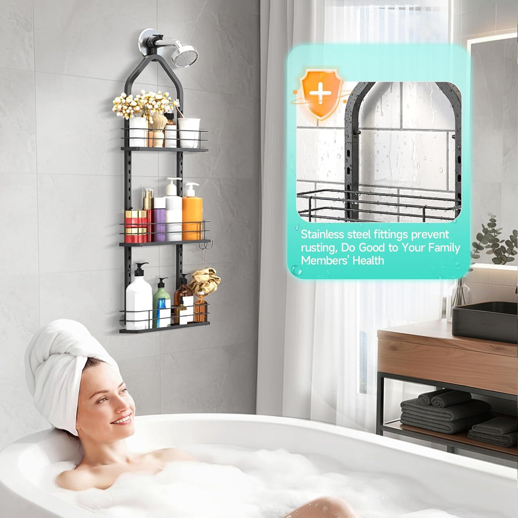 Skiennix Shower Caddy - Adjustable 3-Tier Bathroom Organizer with Anti-Swing Design | Durable Storage Solution