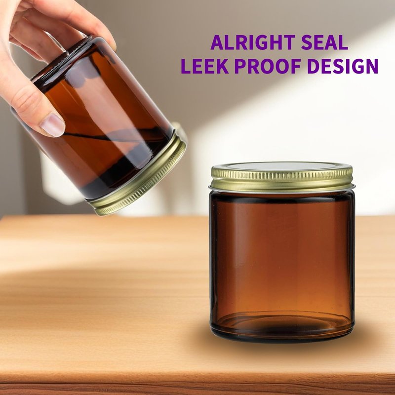 ELAORY 8 Oz Glass Jars with Lids,12 Pack Amber Glass Jars with Lids, Small Canning Jar, Candle Jars for Making Candles, Food Storage, Spices, Herbs, Homemade Cosmetics, Leak Proof & Dishwasher Safe