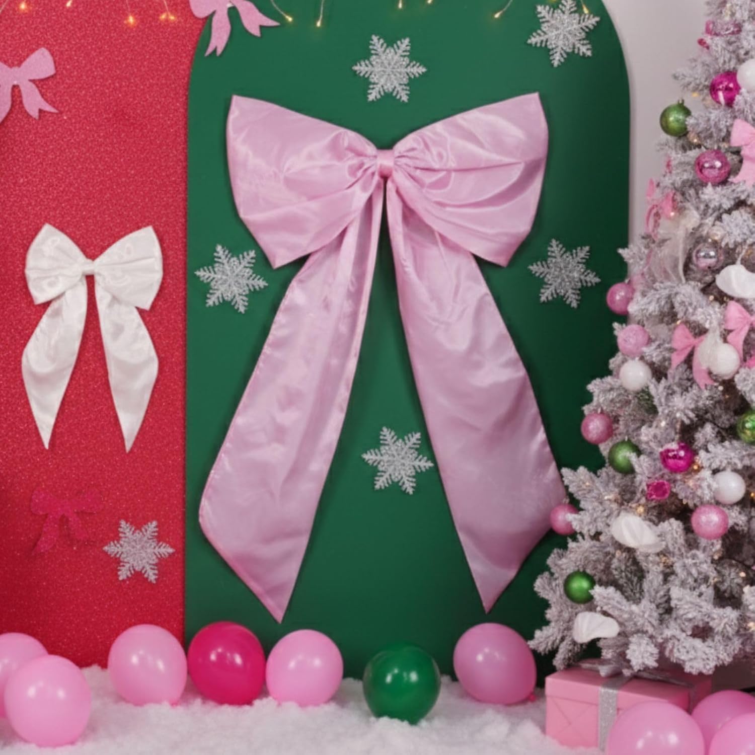 Skiennix Pink & White Bow Decor - 2 Pack Large & Small Coquette Room Backdrop for Events