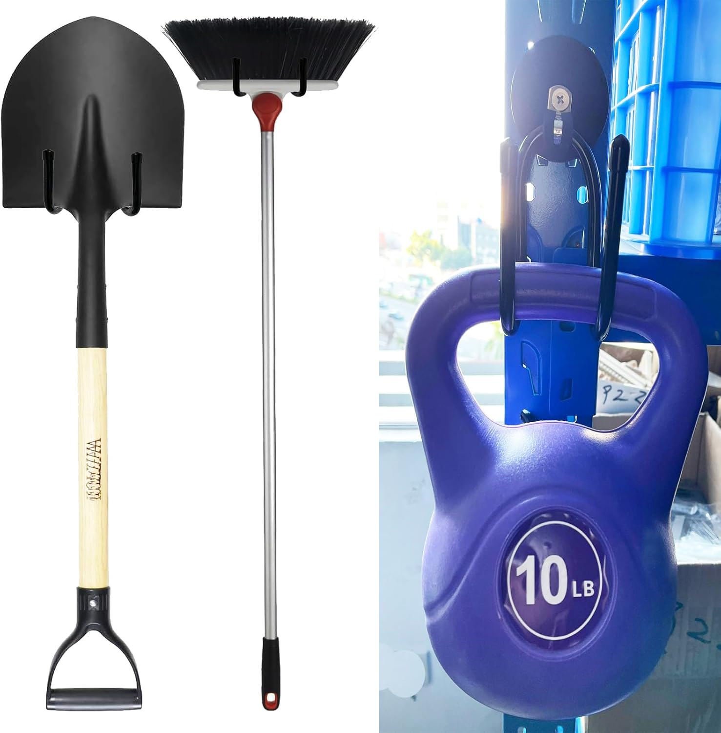 Pmsanzay Magnetic Garage Storage Hooks - Heavy Duty Rubber-Coated Organizers for Tools | 2 Pack (Black)