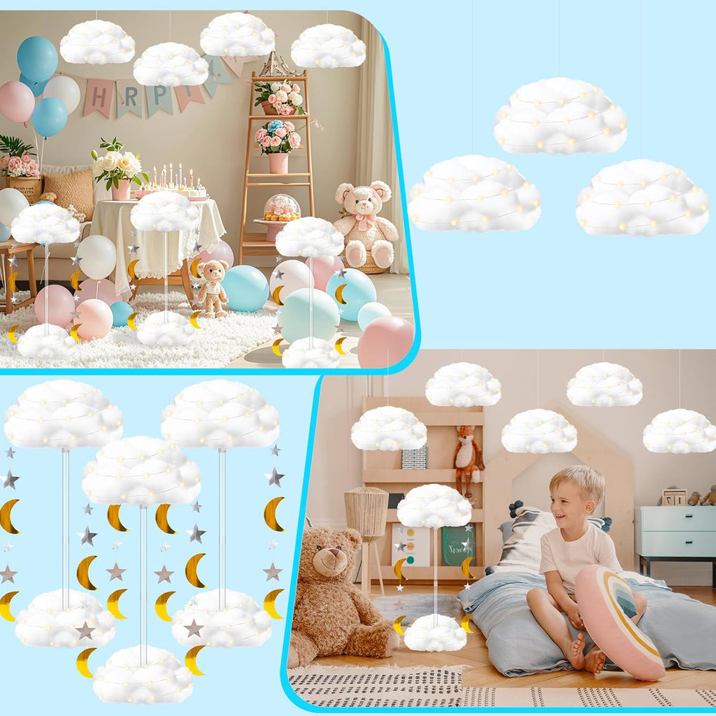 Skiennix 3D Fluffy Cloud LED Light Kit - DIY Hanging & Table Centerpiece for Baby Showers, Nurseries & Parties