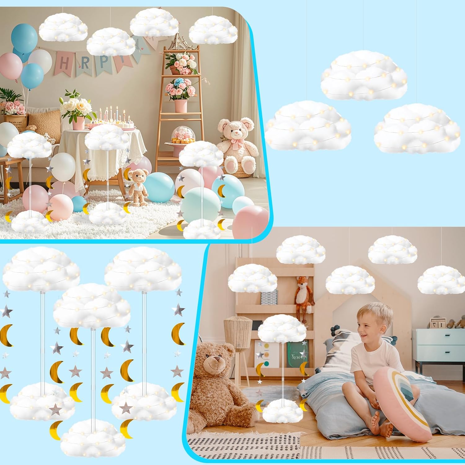 Skiennix 3D Fluffy Cloud LED Light Kit - DIY Hanging & Table Centerpiece for Baby Showers, Nurseries & Parties