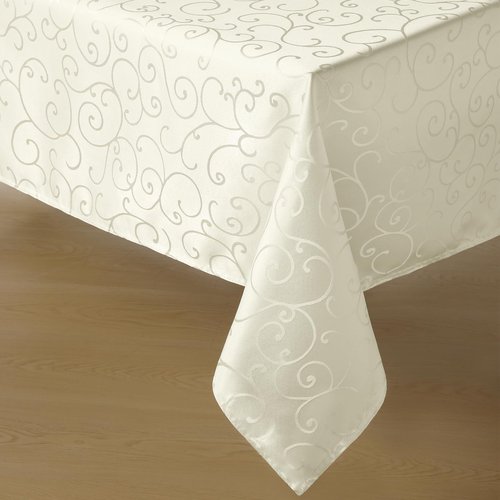 Romanstile Jacquard Rectangle Tablecloth, Waterproof Elegant Damask Curly Floral Pattern Table Cloth, Washable Decorative Polyester Table Cover for Kitchen/Dining/Parties - Ivory/Cream, 60 x 84 Inch