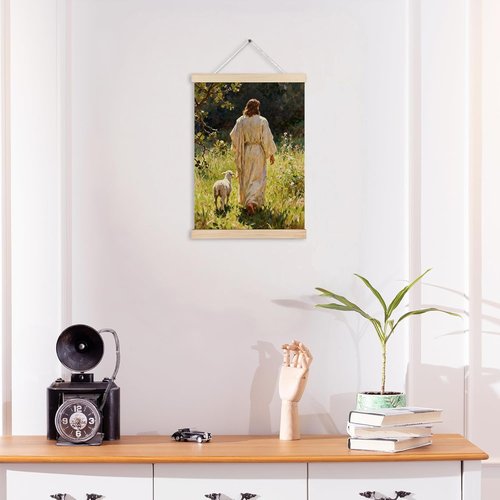 MKIJUHB Jesus Leaves the 99 Sheep Wall Art - Framed Canvas Print for Home & Church Decor | 12x16 Inch