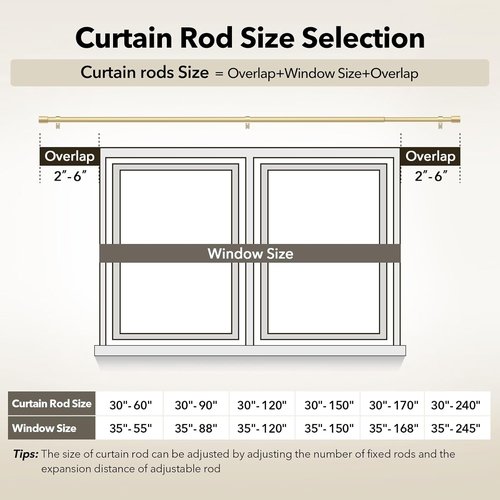 IFELS Heavy Duty Curtain Rod - Adjustable 66 to 120 Inch | Gold Metal Finials & Modern Design