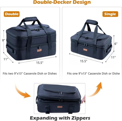 BAGSPRITE Expandable Insulated Casserole Carrier - Keeps Food Hot or Cold | Fits 9" x 13" Baking Dish