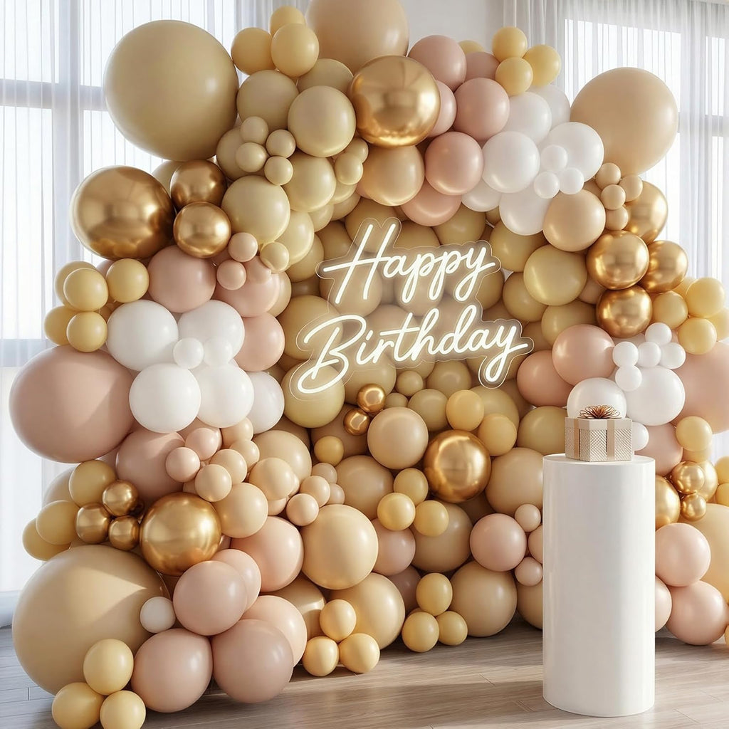 RUBFAC Light Brown Latex Balloon Kit - 129 Pcs in Various Sizes for Birthday, Baby Shower, Wedding Decor