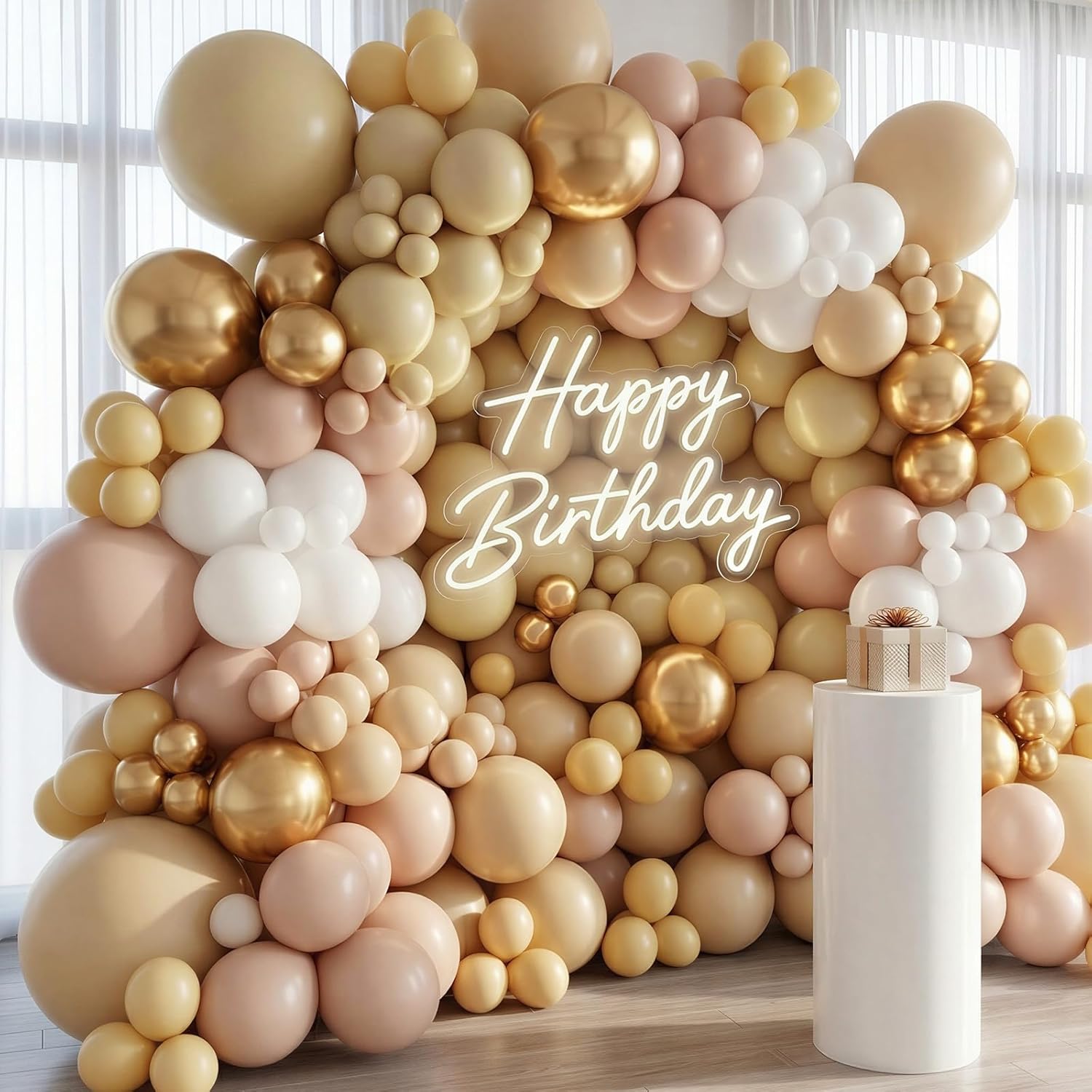 RUBFAC Light Brown Latex Balloon Kit - 129 Pcs in Various Sizes for Birthday, Baby Shower, Wedding Decor