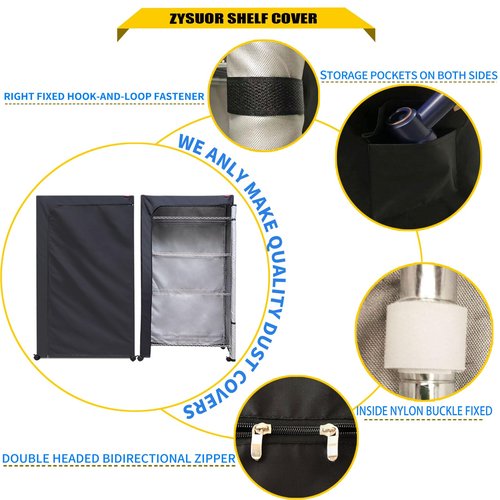 ZYSUOR Waterproof Shelf Cover Heavy Duty Shelving Cover Dustproof Storage Wire Rack Covers, with Two-Way Zipper 40" Wx18 Dx72 H (No Shelves,Black)