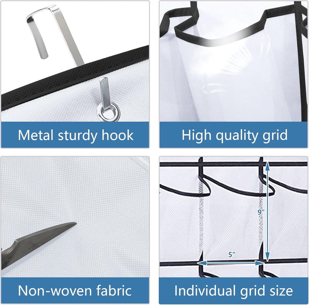 Over The Door Shoe Organizer - 28 Mesh Pockets for Space-Saving Storage | White Hanging Rack