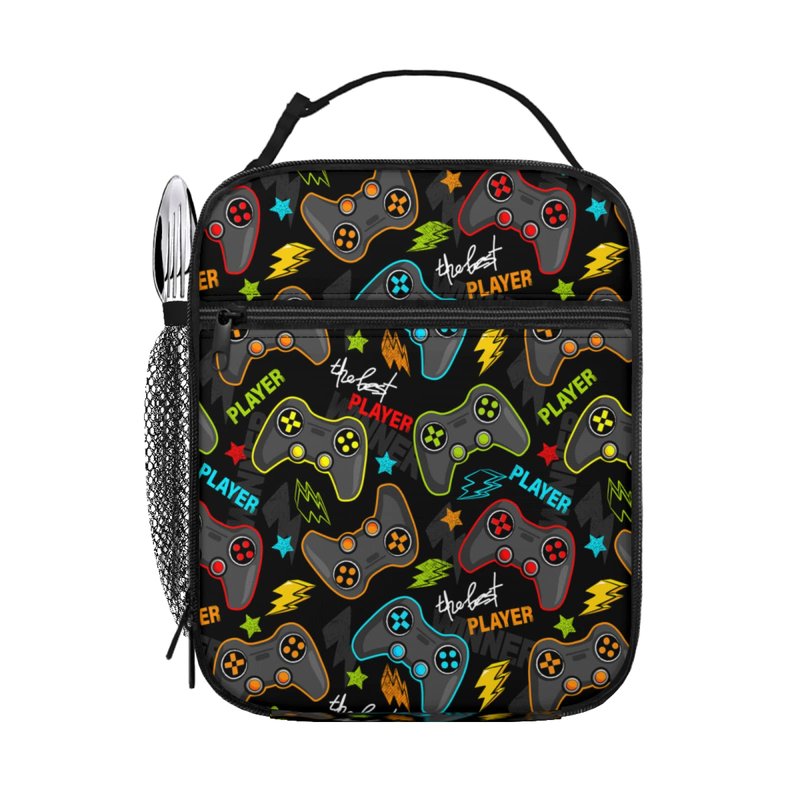 Miaoquhe Video Game Controller Insulated Lunch Bag, Gaming Gadgets Lunch Box for Boys Girls Kids, Portable Reusable Zipper Lunch Box for Men Women School Work Picnic Travel