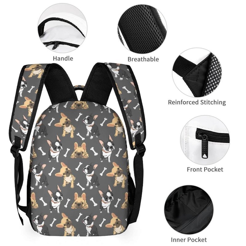 Homieblanket French Bulldog Backpack with Lunch Box & Pencil Case, 16 Inch Cute Dogs Themed Bookbag, Adjustable Lightweight, Colorful Backpacks Set for Kids Girls Boys