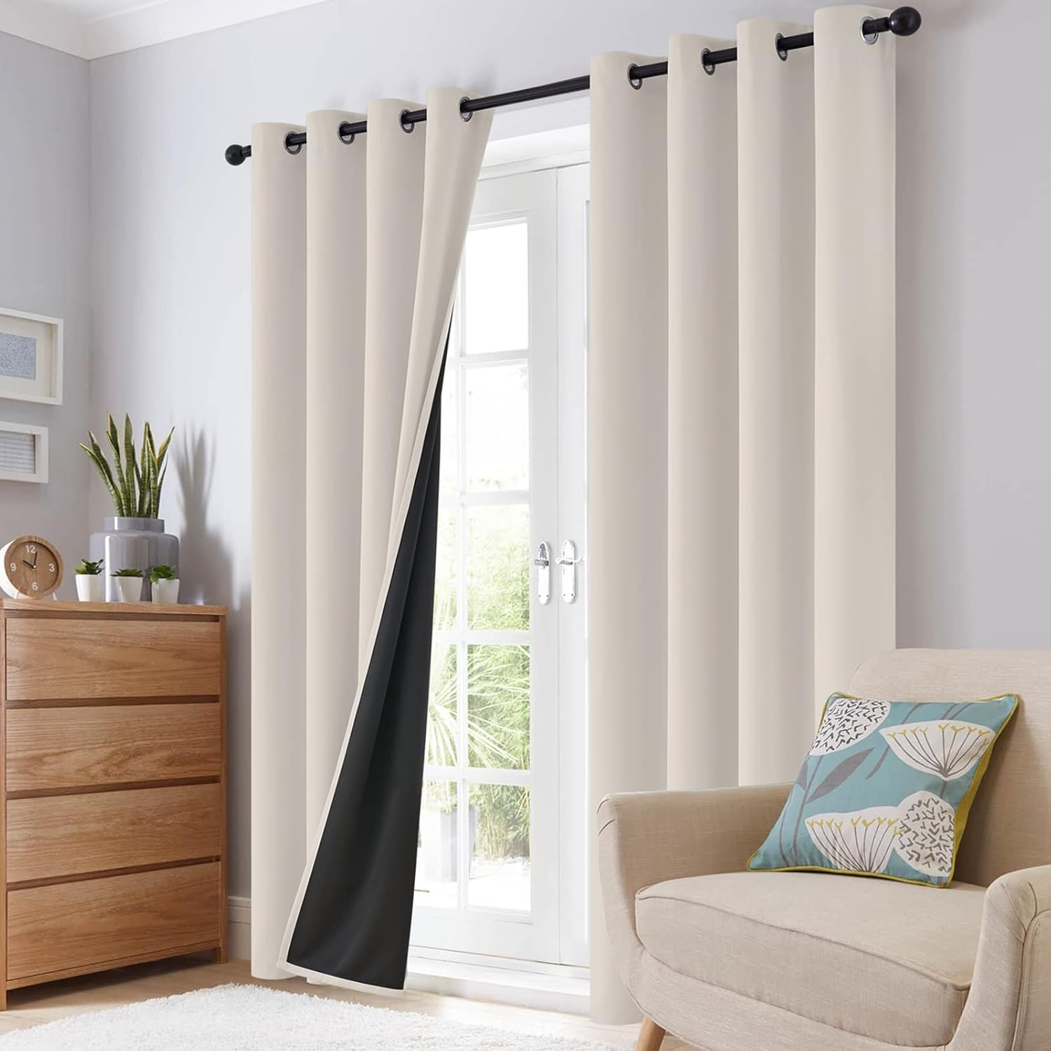 SimpleHome 100% Blackout Curtains - Thermal Insulated Grommet Drapes for Bedroom & Living Room | Cream, 52 x 84 Inch, 2 Panels