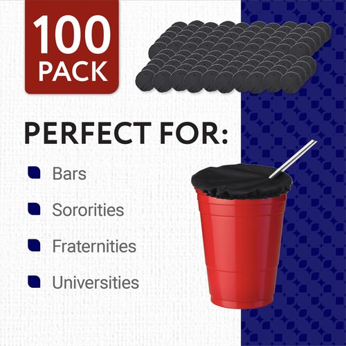 IMPRESA [100-Pack] Drink Covers for Alcohol Protection - Fabric Drink Protector for Men & Women - Wine Glass Covers to Prevent Your Drink Getting Spiked - Black Cup Covers For Drinks