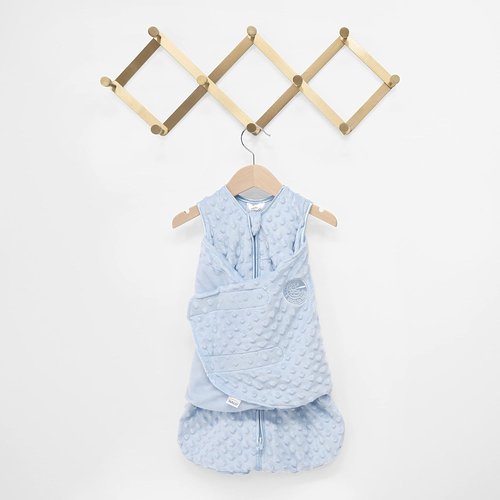 HALO Sleepsack Swaddle - Plush Dot Velboa 3-Way Adjustable Blanket for Cool Climates | Blue, Newborn 0-3 Months