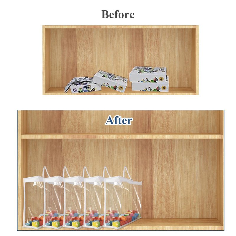 12 Pack Clear PVC Toy Storage Bag with Zipper, Plastic Toy Storage Bags with Handle, Dust-Proof and Waterproof Toy Organizer Bags, Portable Handheld Toy Travel Bag for Blocks Set, Puzzles, Small Toys