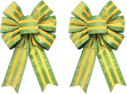 Hying Easter Wreath Bows - Yellow Green Stripes Burlap Decor for Front Door | 2 Pieces