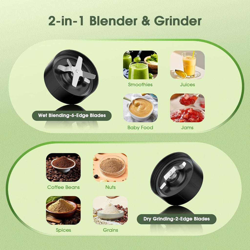 **Smoothie Blender | 25000 RPM Portable Kitchen Blender with 37oz, 32oz & 23oz Cups, 2 Spout Lids**