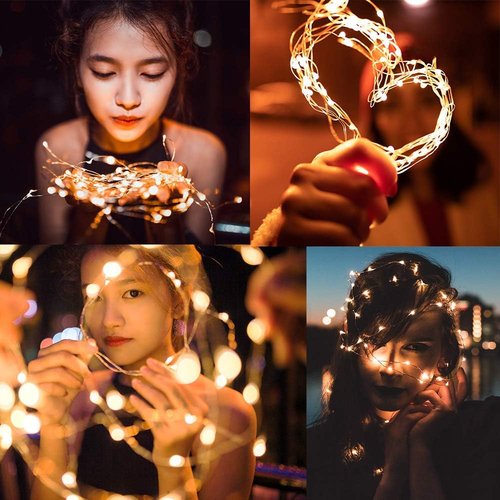 CYLAPEX Fairy Lights String - 24-Pack Battery Operated 7ft Warm White LED Decor | Silver Coated Copper Wire