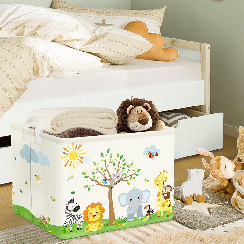 Clastyle Safari Animal Tree Baby Nursery Basket Rectangle Bedroom Forest Elephant Giraffe Shelf Basket Jungle Monkey Lion Clothes Toy Book Storage Bin
