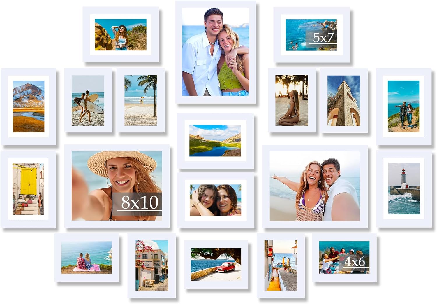 Regine Switzerland Picture Frames Collage Set - 20 Packs for Wall Decor & Tabletop Display | Multi Sizes in White